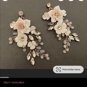 Opal Rhinestone and White Floral Whimsical Bridal Earrings